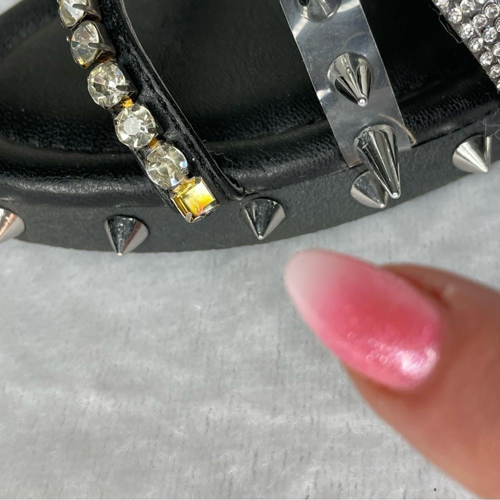 CAPE ROBBIN XTREME SLIDES Shoes Silver Metal with spikes and rhinestones BLACK 6 - Picture 5 of 10